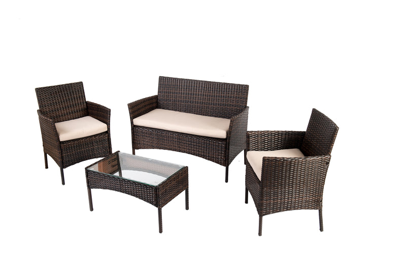 Straame 4PC Rattan Garden Furniture Set with Coffee Table, Double Seated Sofa and 2 Chairs